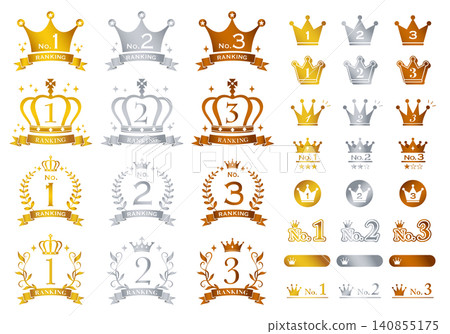 [Vector] Crown Ranking Icon Set with Ribbon - Premium Metal 140855175