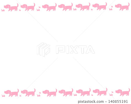 A framed illustration with a white background and silhouettes of pink dachshunds at the top and bottom. A framed illustration with a white background and silhouettes of pink dachshunds at the top and bottom. 140855191