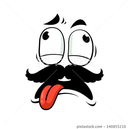 Upset tired face, cartoon emoji with moustaches for emotion expression or emoticon. Dazed face with hanging tongue and rolled up eyes in shocked or dazed and exhausted look for knackered cartoon emoji Upset tired face, cartoon emoji with moustaches for emotion expression or emoticon. Dazed face with hanging tongue and rolled up eyes in shocked or dazed and exhausted look for knackered cartoon emoji 140855210