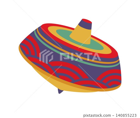 Cartoon Japanese New Year holiday spinning top koma toy. Isolated traditional whirligig decoration for cultural celebration. Festive Asian object symbolizes balance and heritage, kids amusement toy Cartoon Japanese New Year holiday spinning top koma toy. Isolated traditional whirligig decoration for cultural celebration. Festive Asian object symbolizes balance and heritage, kids amusement toy 140855223
