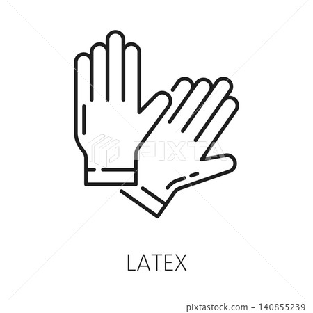 Black line icon of latex protective gloves, allergy safe pictogram symbol representing non food allergen protection, medical hygiene, healthcare laboratory safety equipment, contamination prevention Black line icon of latex protective gloves, allergy safe pictogram symbol representing non food allergen protection, medical hygiene, healthcare laboratory safety equipment, contamination prevention 140855239