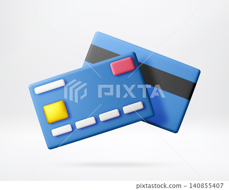 3D Two blue bank credit cards floating in air. 3D Two blue bank credit cards floating in air. 140855407