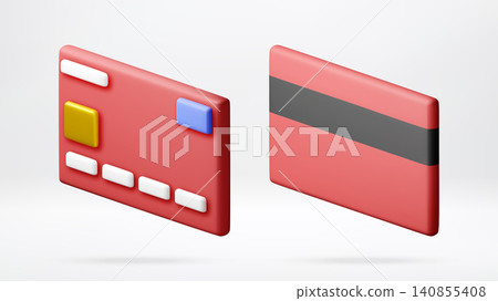 Plastic credit cards from front and back in 3d Plastic credit cards from front and back in 3d 140855408