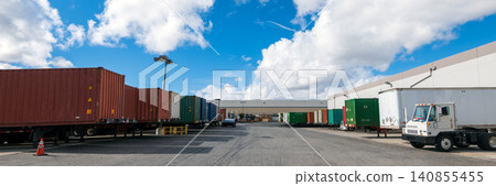 Containers and trucks in overseas warehouses Containers and trucks in overseas warehouses 140855455