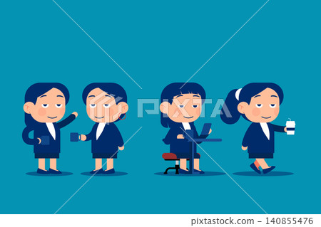 Set cute little business. Businesswoman with coffee time Set cute little business. Businesswoman with coffee time 140855476
