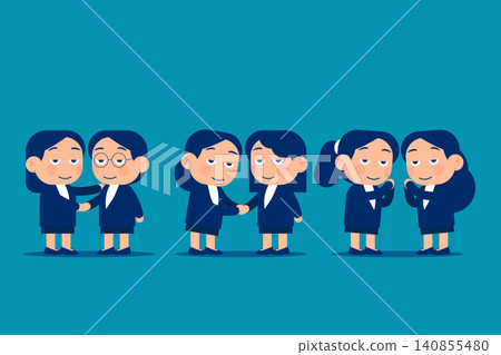 Set cute little business. Businesswomen shake hands and greet each other 140855480