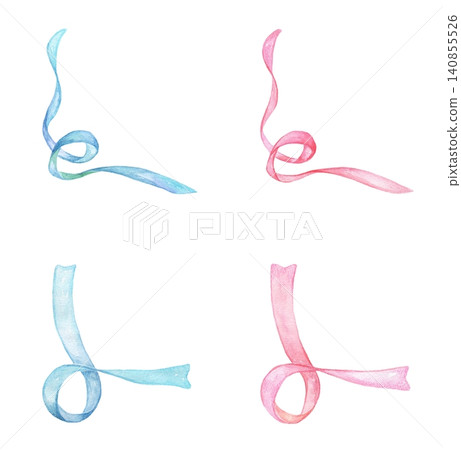 Cute ribbon corner frame, watercolor illustration Cute ribbon corner frame, watercolor illustration 140855526