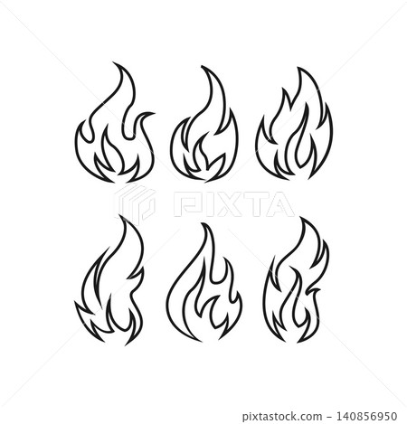 Flame Fire Line Icon Set Collection. Abstract Burning Heat Outline Symbols Flame Fire Line Icon Set Collection. Abstract Burning Heat Outline Symbols 140856950