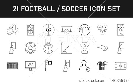 21 Football Soccer Line Icon Set. Outline Sports Vector Collection 140856954