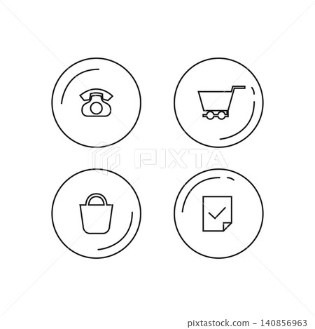 Minimalist Circular Outline Icon Set for E-commerce and Communication. Minimalist Circular Outline Icon Set for E-commerce and Communication. 140856963