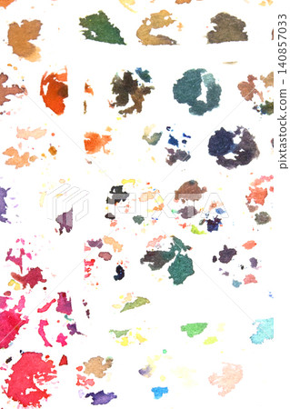 Vibrant rainbow watercolour paint circles dots and spots on white background Vibrant rainbow watercolour paint circles dots and spots on white background 140857033