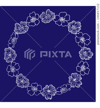 Leedship flower wreath frame (navy background, white lines) Leedship flower wreath frame (navy background, white lines) 140857132