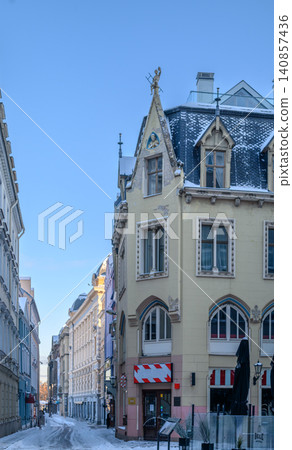 The House of the Chimney Sweep at Street Corner Old Riga Latvia The House of the Chimney Sweep at Street Corner Old Riga Latvia 140857436