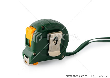 Green Tape Measure Construction Tool Isolated on White Background Green Tape Measure Construction Tool Isolated on White Background 140857757