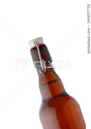 Top View of Dark Blue Glass Bottle with Swing Top Stopper 140857759