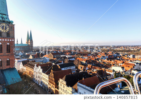 Lubeck Germany old town aerial perspective Lubeck Germany old town aerial perspective 140857815
