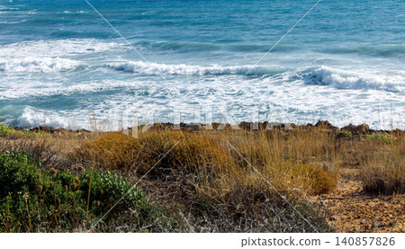 Sea wave texture and turquoise water near cliffs. Sea wave texture and turquoise water near cliffs. 140857826
