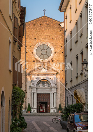 Duomo di Salo cathedral seen from historic street in Lombardy Italy Duomo di Salo cathedral seen from historic street in Lombardy Italy 140857847
