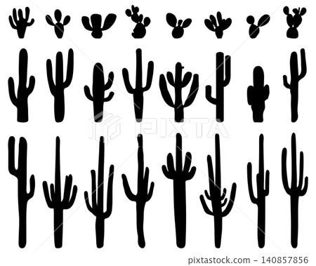 Black silhouettes of various cactus in different shapes Black silhouettes of various cactus in different shapes 140857856