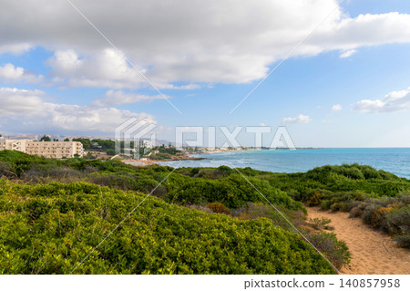 Mediterranean seaside resort and hotels on sicilian coast 140857958