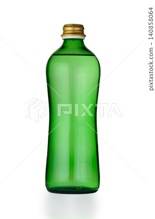 Green Glass Beverage Bottle for Mineral Water or Wine Isolated on White Green Glass Beverage Bottle for Mineral Water or Wine Isolated on White 140858064