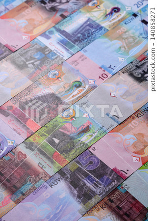 Kuwait paper money, dinar banknotes as currency for exchange or travel. Kuwaiti money 140858271
