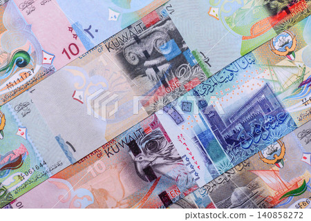 Kuwait paper money, dinar banknotes as currency for exchange or travel. Kuwaiti money Kuwait paper money, dinar banknotes as currency for exchange or travel. Kuwaiti money 140858272