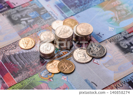 Kuwait paper money, dinar banknotes as currency for exchange or travel. Kuwaiti money Kuwait paper money, dinar banknotes as currency for exchange or travel. Kuwaiti money 140858274