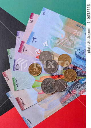 Kuwait paper money, dinar banknotes as currency for exchange or travel. Kuwaiti money 140858338
