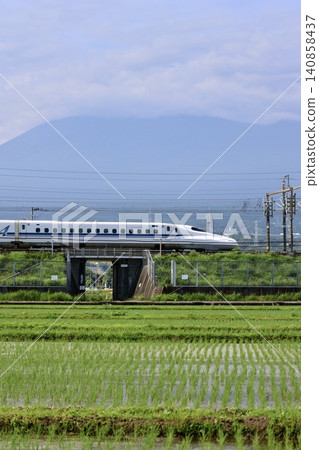 稻田和新幹線(子彈列車)(富士市,靜岡縣) 稻田和新幹線(子彈列車)(富士市,靜岡縣) 140858437
