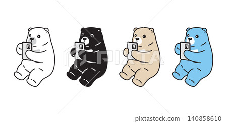 Bear polar cartoon smartphone sitting icon vector doll character symbol teddy illustration isolated design 140858610