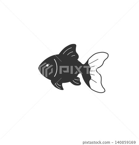 Black and white illustration of a goldfish, cute vector material for a summer festival, summer theme Black and white illustration of a goldfish, cute vector material for a summer festival, summer theme 140859169