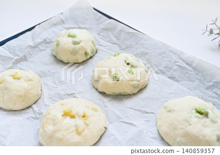 Edamame bread and corn bread before baking Edamame bread and corn bread before baking 140859357
