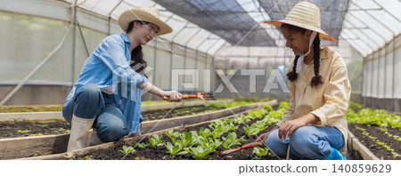 Smiling students Different ethnicities in farm vegetable Smiling students Different ethnicities in farm vegetable 140859629