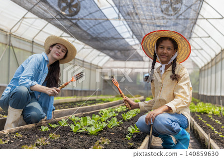 Smiling students Different ethnicities in farm vegetable Smiling students Different ethnicities in farm vegetable 140859630