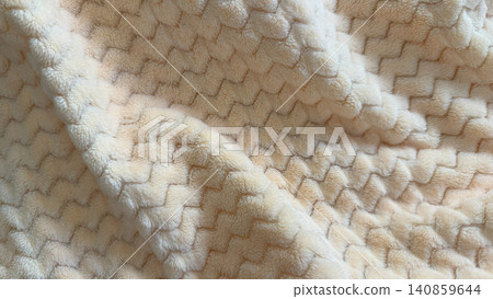 Soft Cream Plush Fleece Fabric Texture Background with Cozy Geometric Pattern 140859644