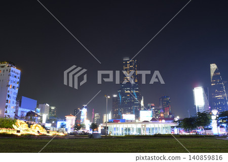 The cityscape of downtown Ho Chi Minh City at night 140859816