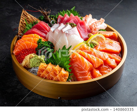 Set of Fresh seafood platter with sashimi Set of Fresh seafood platter with sashimi 140860335
