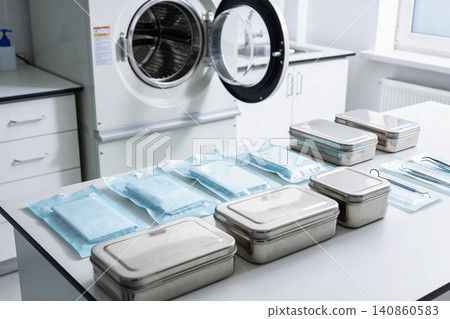 Sterilization equipment and sterile medical supplies ready for use in a clinic Sterilization equipment and sterile medical supplies ready for use in a clinic 140860583