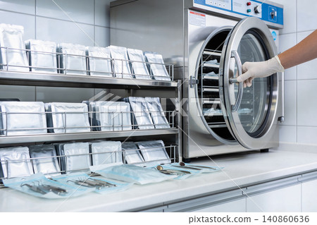 Sterilization equipment and packaged medical instruments in a clean laboratory setting Sterilization equipment and packaged medical instruments in a clean laboratory setting 140860636