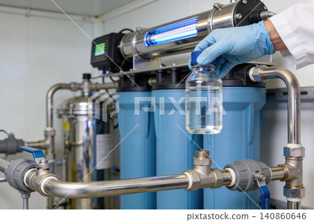 Advanced water purification system showcasing clean filtered water Advanced water purification system showcasing clean filtered water 140860646