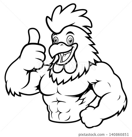 Muscular Rooster Mascot Thumbs Up Line Art Muscular Rooster Mascot Thumbs Up Line Art 140860851