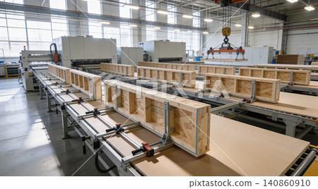Automated factory assembly line for prefabricated wooden building components Automated factory assembly line for prefabricated wooden building components 140860910