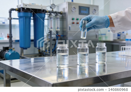 Scientist in blue gloves tests liquid samples in a laboratory with filtration equipment Scientist in blue gloves tests liquid samples in a laboratory with filtration equipment 140860968
