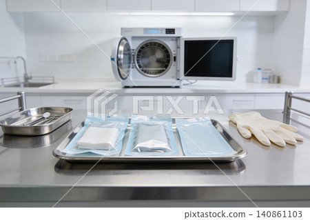 Sterilization equipment and dental tools ready for use in a clean clinic setting Sterilization equipment and dental tools ready for use in a clean clinic setting 140861103