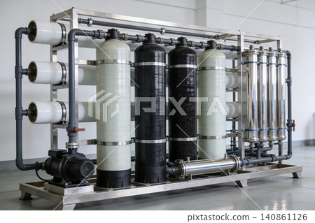 Industrial water purification system with multiple filtration tanks and pump Industrial water purification system with multiple filtration tanks and pump 140861126