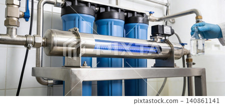 Industrial water purification system with UV sterilization and sample collection Industrial water purification system with UV sterilization and sample collection 140861141