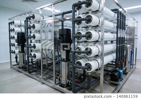 Industrial reverse osmosis water purification system with multiple membrane housings Industrial reverse osmosis water purification system with multiple membrane housings 140861159