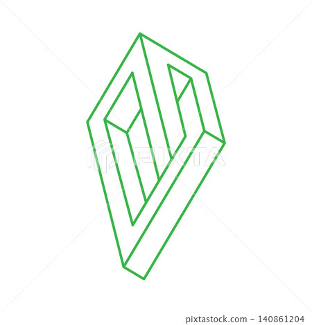 Impossible shape. Sacred geometry figure. Optical illusion. Abstract eternal green geometric object. Optical art. Impossible geometry shape on a white background. Logo. Escher style. Impossible shape. Sacred geometry figure. Optical illusion. Abstract eternal green geometric object. Optical art. Impossible geometry shape on a white background. Logo. Escher style. 140861204