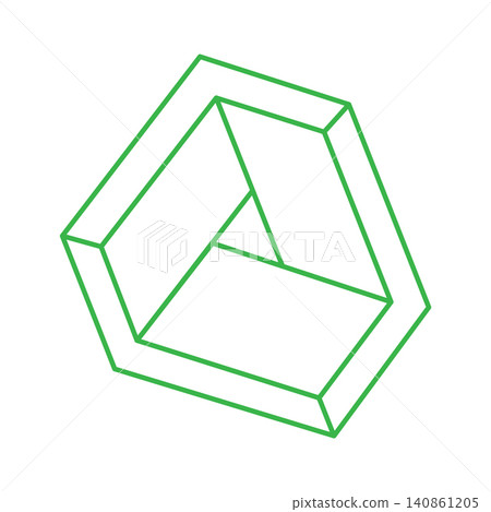 Impossible shapes. Logo. Sacred geometry. Optical illusion. Abstract eternal geometric objects. Optical art. Impossible geometry green symbol on a white background. Line art. Escher style. 140861205